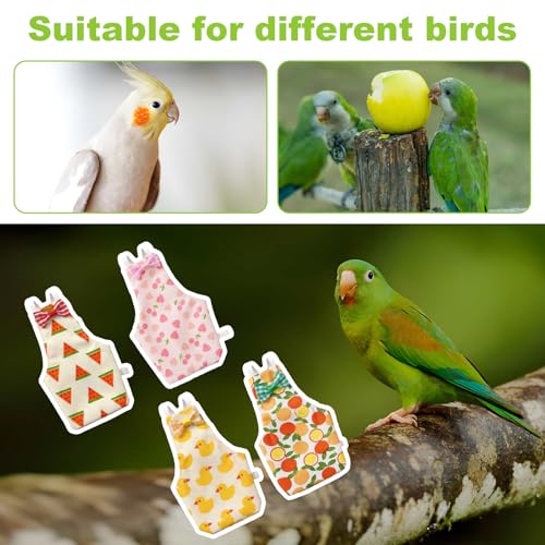 Jeffdad 4 Pcs Bird Diapers, Cute Pet Bird Diaper Pamper for Parrots | Cockatiel Tuxedo Flight Suite with Adjustable Straps Nappy Clothes with Waterproof Inner for Conure Macaw Budgies Parakeet(L)