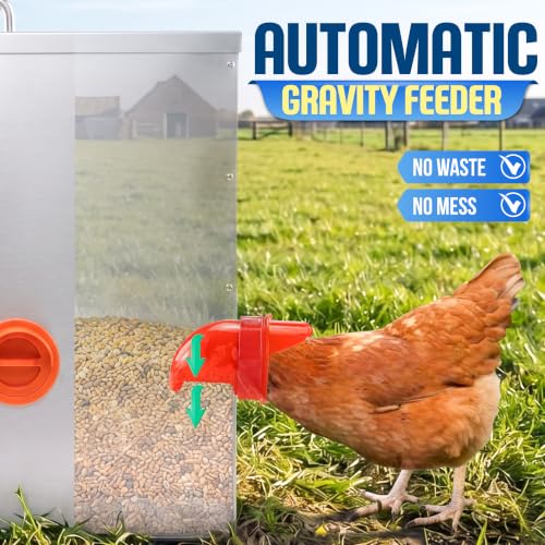 85lbs Large Capacity Metal Chicken Feeder, Galvanized Poultry Feeder Trough | Chicken Feeder No Waste, Rainproof Poultry Feeders, Preventing Small Animals, Suitable for Chickens, Ducks, Turkeys