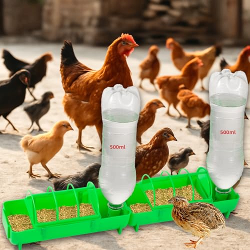 4PCS 2-in-1 Chicken Feeder and Waterer Set No Waste | Spliceable No Waste Quail Feeder, Automatic Waterer,Chick Feeder,Chick Coop Accessories for Chicken, Ducks, Quail and Pigeons - color: Green