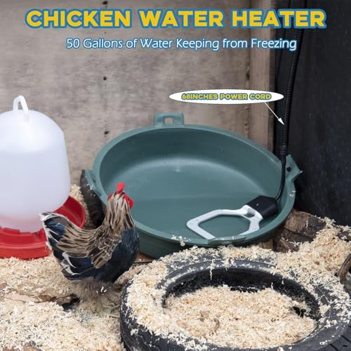 500W Chicken Water Heater, 50Gal Chicken Water De-Icer, Cast Aluminum Submersible De-Icer with Thermostat Control for Livestock Tank