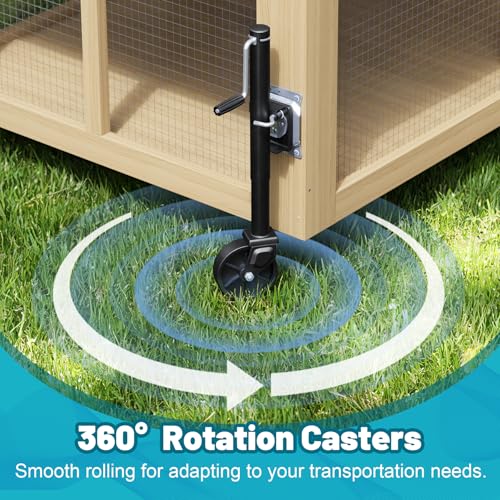 Chicken Coop Wheels Kit, 2 Pack Caster Wheels with Lift System & Pull Handles, Easy Move Your Chicken Cage, Chicken Tractor & Poultry House, Portable Chicken Coop Accessories