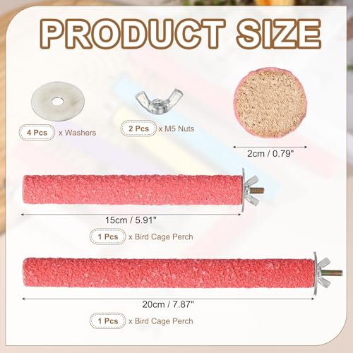 Bird Cage Perch, Colorful Parrot Grinding Claw Sticks, Platform Paw Stand Toy 6/8 Inch, (Wooden, Pink, 2Pcs), Intended for Small Medium Birds/Parrots/Finches/Lovebird - color: Pink, size: 6/8 Inch