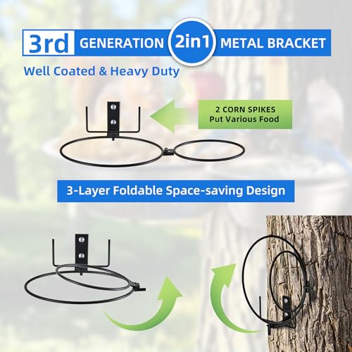 2-Hoop Squirrel/Bird Feeder, 2025 Cute Metal Bowl Outside Tree Mounted, 8.5" Drainage + 5.5" Solid Bowl for Food/Water, Perfect Squirrel Feeders for Yard - size: 2-Hoop - 14" Length