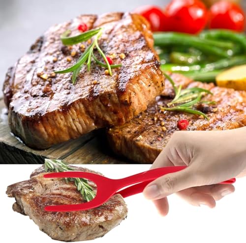 2-in-1 Egg Flipper Spatula Tongs Set - Non-Stick Silicone Grip and Flip Cooking Utensils for Omelets, Pancakes, Fish, and Burgers - 2 PCS Kitchen Cooking Tools (Black & Red)