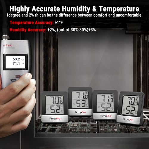 TempPro TempAir Digital Hygrometer Indoor Thermometer | Humidity Meter Room Thermometer with Temperature and Humidity Monitor Mini Hygrometer, Black - color: Black Indoor Thermometer