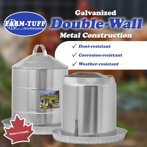 FARM-TUFF Galvanized Poultry Waterer, 5 Gallon Capacity - Double-Wall Poultry Fountain with Cone Top - Automatic Gravity-Fed Water Dispenser for Chickens, Ducks & Game Birds - size: 5 Gallon Capacity