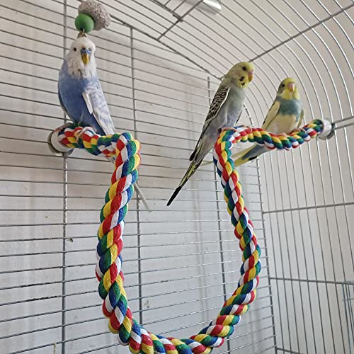 Mygeromon Bird Rope Perches Cage Climbing Accessories (31.5inch Metal nut) | for Parakeet, Parrot, Cockatiels, Budgie, Colorful