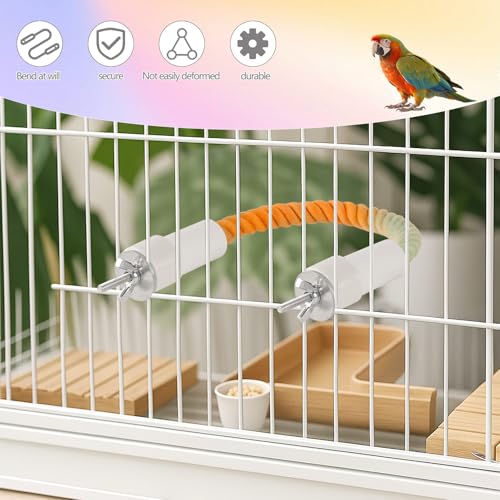 4Pcs Rope Perch for Bird Cages, Bendable Climbing Cotton Rope | Cotton Rope with Steel Core for Parrot Cockatiel Budgie Cages, Bird Toy Reduces Boredom and Stress - size: 4PCS