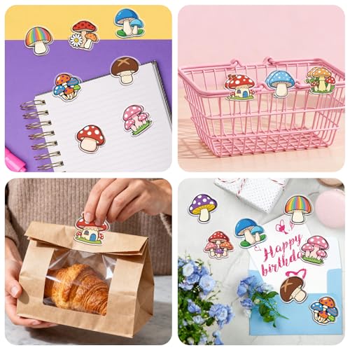 MAYJOYDIY 24Pcs 12 Styles Mushroom Plant Acrylic Chip Clips Colorful Mushroom Cluster Bag Sealer Sealing Closures Cute Daisiy House Pizza Bag Clips for Food Storage Airtight Seal Grip - style: Mushroom