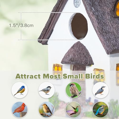 DEWEL Bird Houses for Outside, Waterproof Resin Birdhouses for Outdoors Garden, Patio, Yard, Hanging Decorative Bird House for Bluebird Finch Swallow Wren Chickadee, Gift for Bird Lovers - color: White