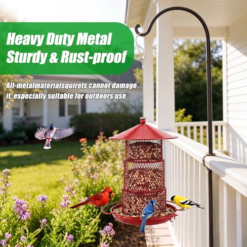 SiliFine 2 Pack Red Metal Bird Feeder for Outdoor Hanging 4 Lbs Large Capacity Squirrel Proof Wild Bird Feeder Heavy Duty Metal for Finch Cardinal Blue Jay Outside Garden Yard Decor
