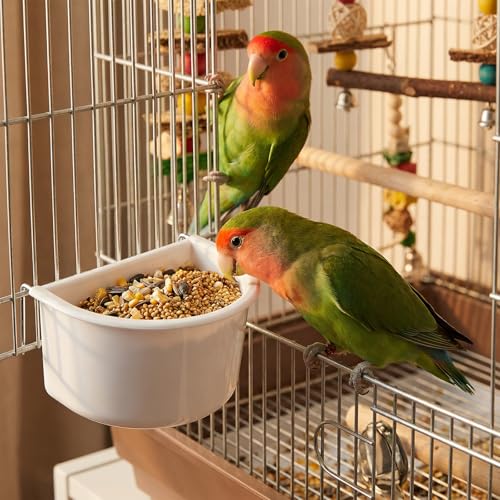 2 Pack Bird Cage Feeder, Plastic Hanging Feeder Cup with Metal Hooks Food and Water Dispenser Bowl for Small Birds Parakeet