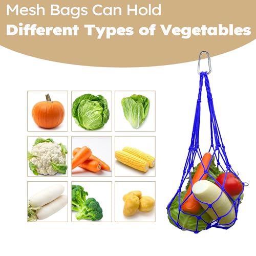 Chicken Vegetable Hanging Feeder 2PCS, Reusable String Bag Net Hanging Feeder for Chickens Ducks Coops Toy, Enrichment Toys, Treat Holder, No Waste Poultry Accessory(Blue) - color: Blue
