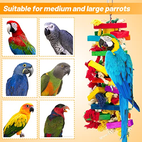 Extra Large Natural Wood Bird Toys for Macaws, African Grey, Amazon Parrots | MEWTOGO, Fun to Climb on, to Swing on, to Chew on, to Unravel, to Preen, Brightly Colored, Appealing to Birds, Bird Gifts - style: Long