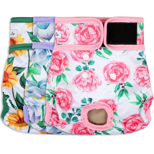 Dog Diapers Female- Premium Reusable Diapers for Doggie in Heat - Highly Absorbent Female Dog Diapers for Pet Incontinence with Adjustable Snaps Sunflower, S - color: Sunflower, size: Small（New Born-11.5“Waist）