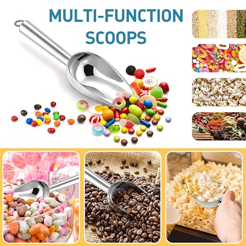 Herogo 3oz Mini ice Scoop Set of 2, Small Stainless Steel Scooper for Candy/Flour/Bean/Pet Food/ Ice Cube, Metal Utility Scoops for Kitchen Bar Party Wedding, Dishwasher Safe & Heavy Duty - color: Silver