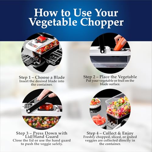 Vegetable Cutter 12-in-1, Multi-Purpose Vegetable Slicer and Chopper with 7 Interchangeable Blades, Container, Egg Separator, Hand Protector & Cleaning Brush – Vegetable Choppers & Salad Cutter