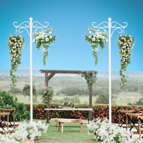 TORASO Double Shepherds Hooks for Outdoor,76.2" High Bird Feeder Pole,White | Hummingbird Feeder Stand, Suitable for Wedding/Hanging Garden/Flower Basket/Lantern/Bird Nests - color: White