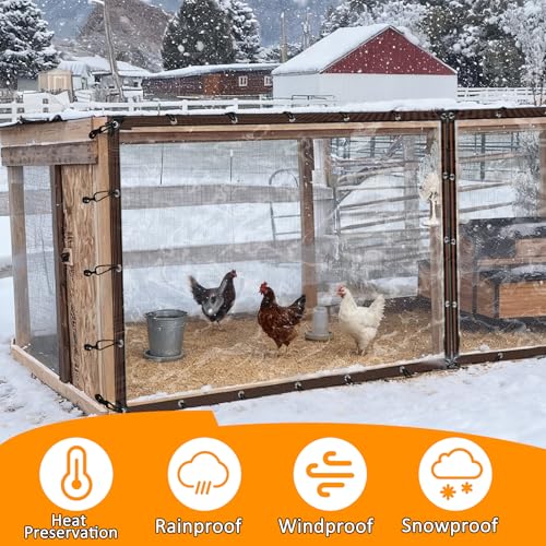 6.6 x 10FT Waterproof Chicken Coop Cover for Winter, Durable Easy Install Chicken Run Tarp with Rope & Cable Tie, Chicken Coop Insulation Windproof Winterizing Cover for Large Chicken Cage Walk-in Run