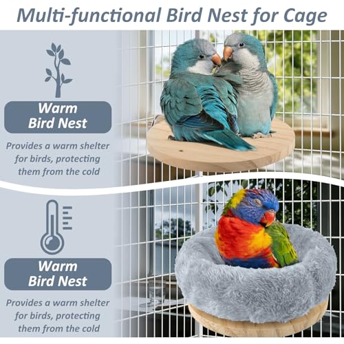 DBNESS Medium Bird Nest for Cage, Removable Plush Parrot Hammock Warm Resting Perch Platform for Budgies Cockatiel Conure Parakeet Hamster Washable Breeding Sleeping Lay Eggs Nesting (Grey, M) - size: M