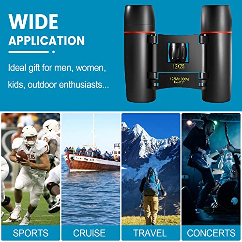 12X25 Mini Pocket Binoculars for Adults Kids Camping Hiking Travel | Compact Binocular, Small Lightweight, Foldable, Clear Vision for Bird Watching, Travel, Opera Concert, Cruise, Football