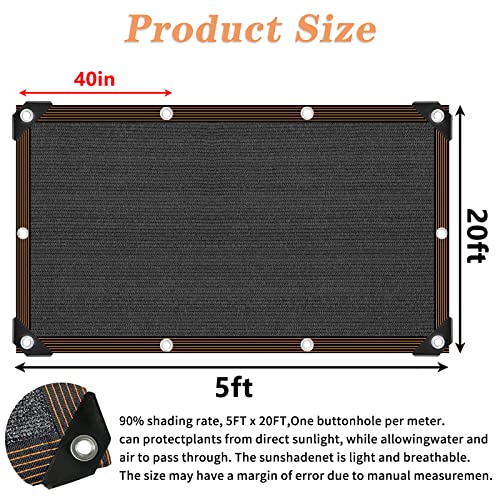 Shade Cloth for Plants Greenhouse, 80-90% Sunblock Shade Sails for Outdoor Garden Pergola Patio Lawn Pool Sun Shade Cloths for Kennel Chicken Coop Easier to Hang Shade Net Cover Shade Cloth - size: 5'x20'