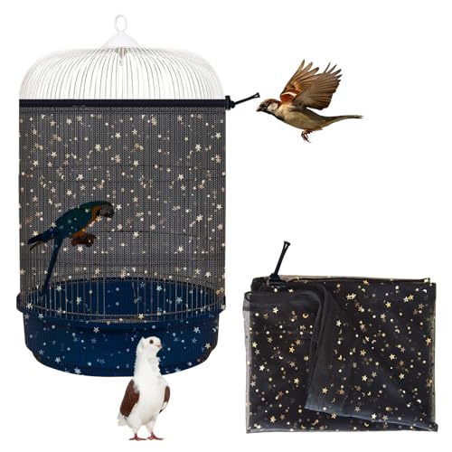 Bird Cage Seed Catcher, 45-90'' Adjustable Bird Cage Cover, Universal Nylon Bird Cage Mesh Net, Bird Cage Skirt Guard Accessories for Parrot Parakeet Macaw Round Square Cage (Black) - color: Black, size: Small