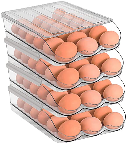Sooyee 4 Layer Rolling Egg Container for Refrigerator, Clear, 11.2"L x 8.5"W x 2.76"H - size: 4 Layer