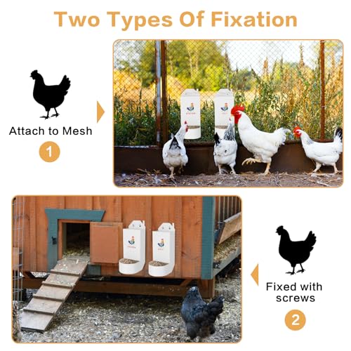 Chicken Grit and Oyster Shell Feeder,Metal Automatic Chicken Feeder,Chicken coop Accessories Poultry feeders, Suitable for Quail, Pigeons, Doves, Chicks, and Adult Chickens（2 Pcs White）