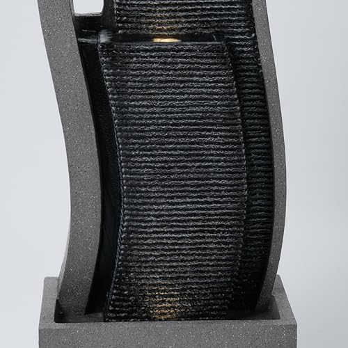 34" Outdoor Water Fountain - Durable Polyresin Modern Style Waterfall with LED Lights & Adjustable Pump, Serene Water Fountain Outdoor for Garden, Patio, Deck, and Backyard Decor (34.06") - size: 34.06"
