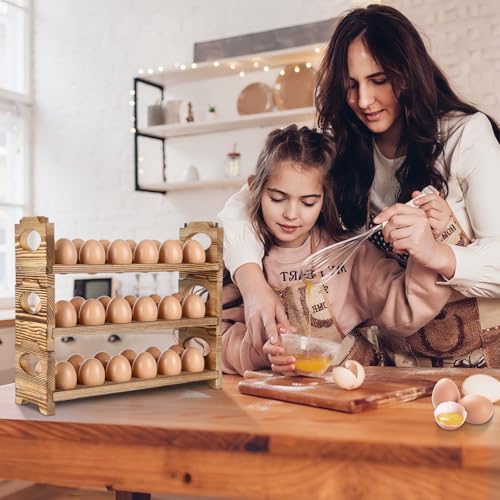Wooden Egg Holder Countertop, 3-Tier/36-Hole, Stackable | Farmhouse Style, With Handle, Storage & Organizer, Durability, Assembly, For Chicken/Duck/Quail/Turkey/Easter Eggs - style: 3-Tier