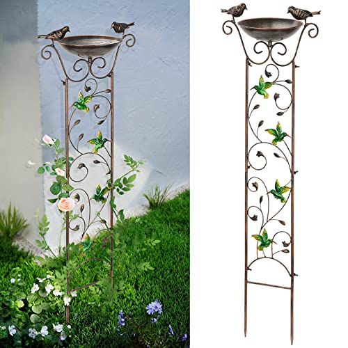 SUNNYPARK 43.5 Inch Metal Bird Bath Bowl with Garden Trellis Outdoor | Easy install, Garden birdbath and Plants Trellis 2 in 1, Decorative with Hummingbirds, Functional Decor for Yard Patio Lawn - size: Hummingbird
