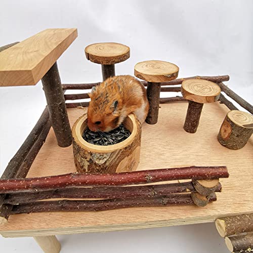 Apple Wood Feeding Bowl for Small Animals, Food Dish for Guinea Pig, Chinchilla, Parrots - color: Round Bowl