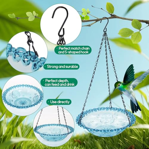 Bird Bath Hanging Seed Feeder Garden Plate Hanging Tray for Wild Backyard Attracting Birds (Blue-Single Bath)