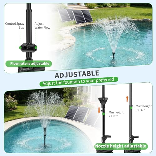 120W Solar Water Fountain Pump, 1600GPH Adjustable Flow & Dry-Run Protection Pond Pump, Dual Solar Panels, 3 Spray Nozzles, Solar Fountain Pump Kit for Outdoor Ponds, Water Garden P1200 - size: 120W