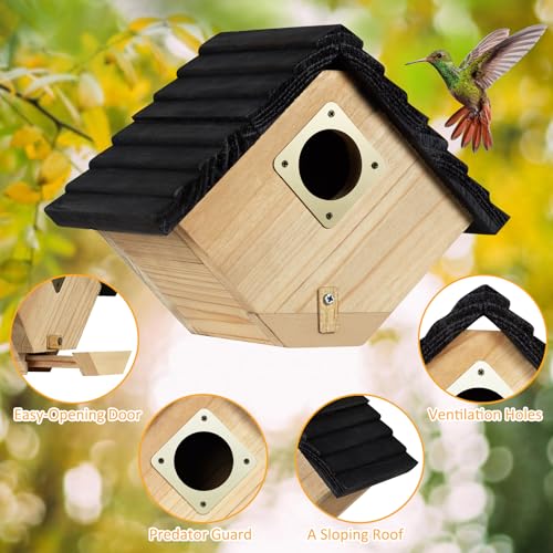 Bird House for Outside, Outdoor Bird Houses for Bluebirds, Finches & Cardinals, Wooden Birdhouse with Easy Clean Design, Hanging Birds Nest Box for Garden Decoration (8.6 x 5.9 x 7 Inch)