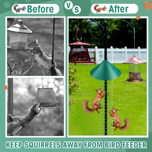 2 Set 19 Inch Squirrel Baffle and Squirrel Barrier Spring Device Metal Coil for Bird Feeder Pole, Outside Pole Mount Stopper & Bird House Guard for Outdoor Shepherd Hooks (Green) - color: Green