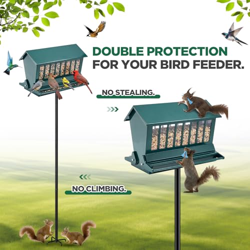Zonon 12lbs Squirrel Resistant Bird Feeder on Pole | Squirrel Proof Bird Feeders on Pole, Metal Construction, Providing Stable Ground Installation for Outdoor Garden Yard