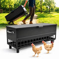 120LBS Automatic Metal Chicken Feeder,Heavy Duty Steel Chicken Feeder Box | Portable Chicken Feede Poultry Feeder with single-side casters and Weatherproof Lid for Ducks, Geese, Black