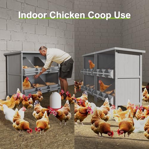 2-Tier Nesting Boxes for Chickens,Chicken Laying Boxes with Perch | Wooden Chicken Nesting Box for Poultry, Solid Wood Egg Laying Box for Hens, 6-Compartment - size: 45.3"L x 15.4"W x 34.6"H