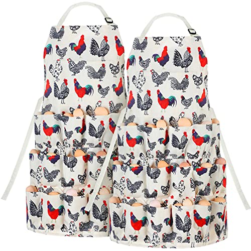 Loopeer 2 Pcs Egg Apron Collecting Apron for Fresh Egg Gathering Adjustable Gathering with Pocket for Gift Women - style: 18 Pockets