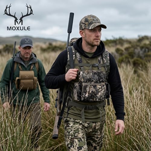 Binocular Harness Chest Pack: Bino Case with Rangefinder Pouch XL | Silent magnetic lid, one-handed access, removable pouches, rain cover, MOLLE webbing for Hunting Hiking Bird Watching - color: Camo, size: X-Large
