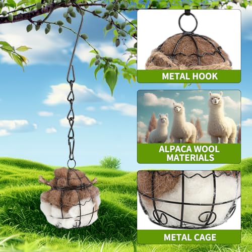 Bird Nesting Material, Hummingbird Nesters, Natural Alpaca Wool Material for Wild Birds, Design for Bird Lover Gifts, Nesting Balls for Wild Birds, Refillable Outdoor Birds Nesting Station