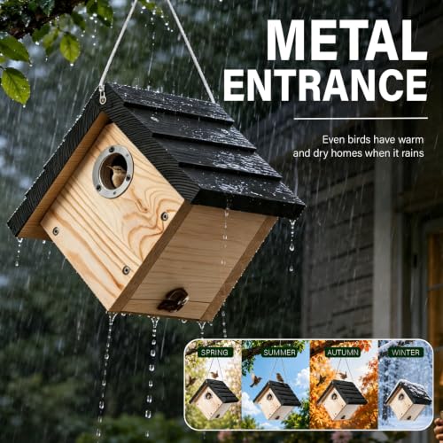 Hanging Wren Bird Houses for Outside,Wren House Bird Nesting Box with Ventilated Holes,1-1/8''Entrance Hole Durable Pine,Bird Houses for Outdoors Shelter in Backyard Garden Patio,black-1pc - color: black-1pc