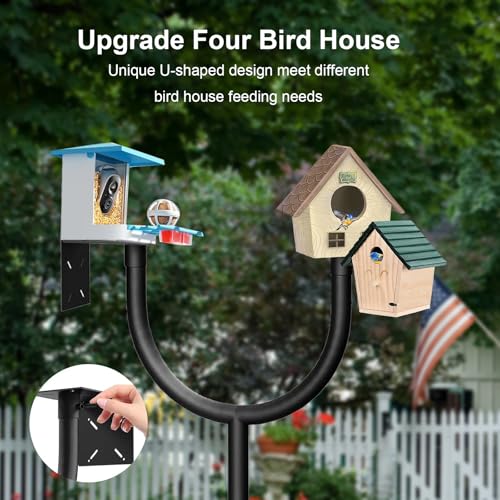 92 Inch Bird Feeder Pole 2 Platform Outdoor Support Stand | Multi-purpose pole fits bird houses, feeders and various outdoor supplies，Heavy duty sturdy metal structure - color: Black-A