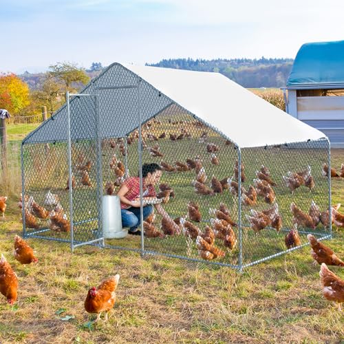 Large Metal Chicken Coop with Run, Walkin Chicken Coop for Yard with Waterproof Cover, Spire Roof Large Poultry Cage for Hen House, Duck Coop and Rabbit Run (6.5x6.5x6.5ft) - size: 6.5x6.5x6.5ft