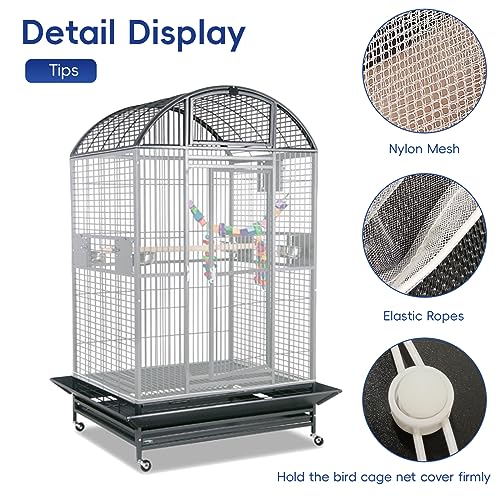 Adjustable Birdcage Seed Feather Catcher Bird Cage Net Cover Soft Skirt Guard Birdcage Nylon Mesh Netting for Parrot (118 x 39.4 Inch) (White) - color: White