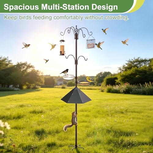 94" Bird Feeding Station Kit with Metal Squirrel Baffle, Heavy Duty Metal Bird Feeding Station with Seed Tray＆Mesh Basket, Easy Assembly Ground Mounted Bird Feeder Pole for Garden Yard Outdoor - size: 94"Bird Feeding Station with Squirrel Baffle