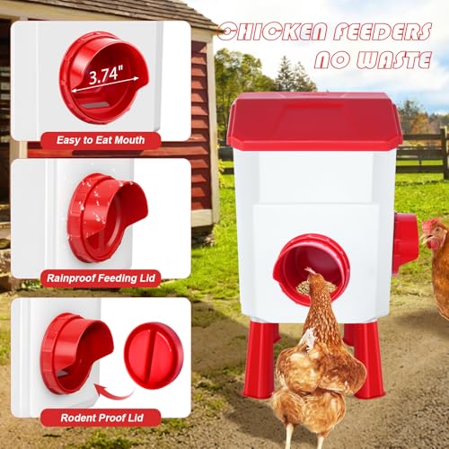 Auto No Waste Chicken Feeder and Waterer Set 2 Gallon/17.6 Pounds | Sturdy & Durable Chick Feeder and Waterer Set, Poultry Feeder Large for Hens/Ducks/Poultry - color: Red