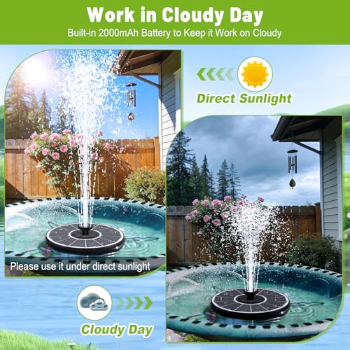 Solar Fountain with 3 Spray Height, Works in Shade, 3.5W Glass Solar Bird Bath Fountains with 2000mAh Battery and 4 Rotating Rods, 7 Nozzles, Outdoor Water Fountain Pump for Garden, Pool, Pond - color: White